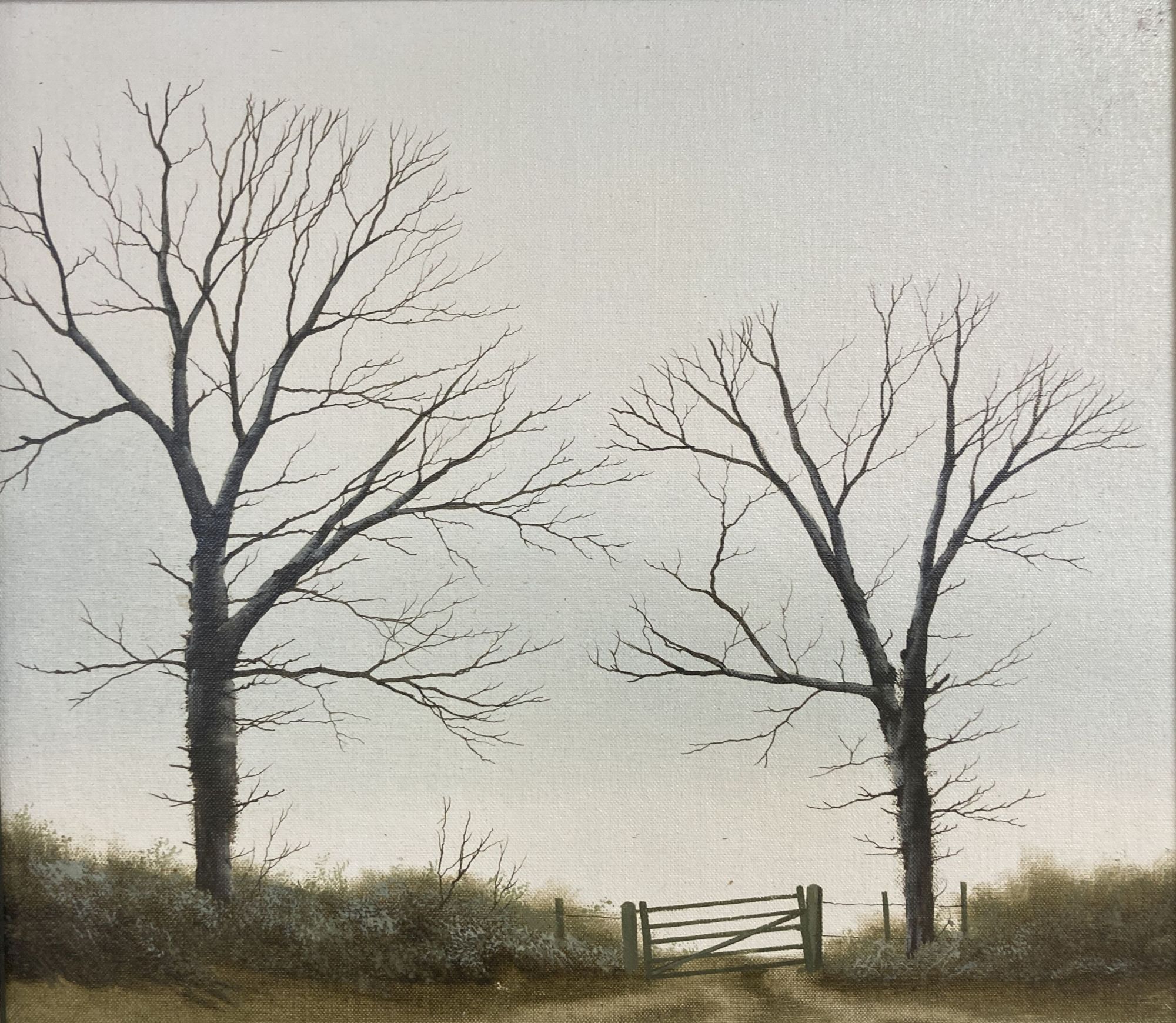 Michael John Hill, 2 oils on canvas board, Trees in landscapes, signed and dated 80, 24 x 27cm and 27 x 24cm